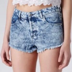 Topshop Moto acid wash frayed jean shorts